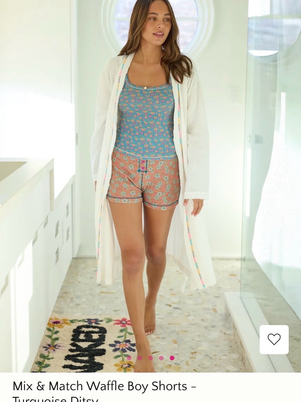 NATURAL LIFE Coral Floral Knit Shorts with Mint Waistband - Picture 3 of 6